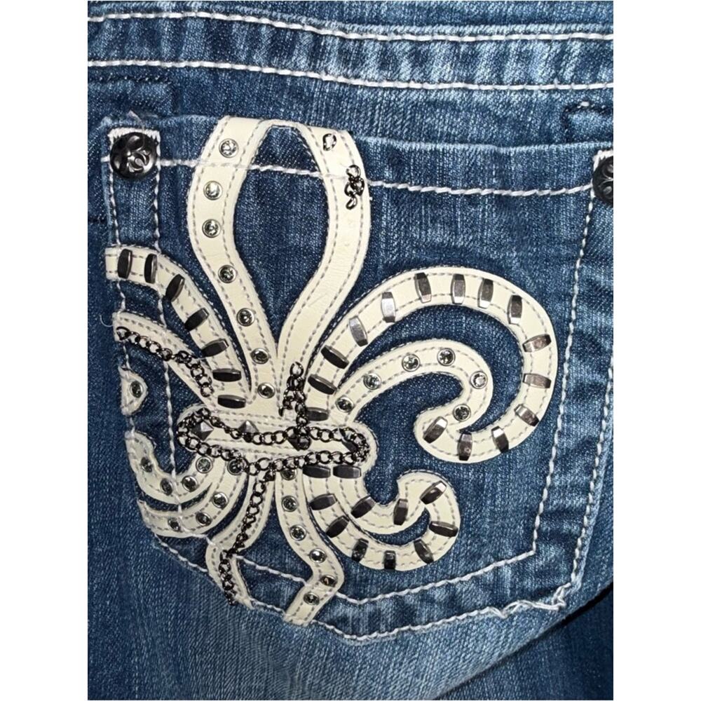 MISS ME Y2K Indie sleeze embellished white stitch denim capris 31 - Picture 5 of 7